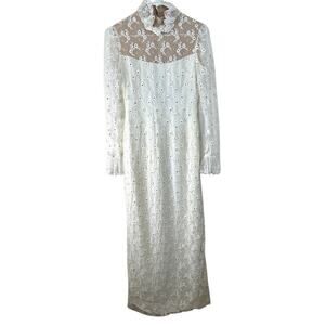 Handmade Vintage White Lace Maxi Dress w/ Rhinestones, Flawed project material